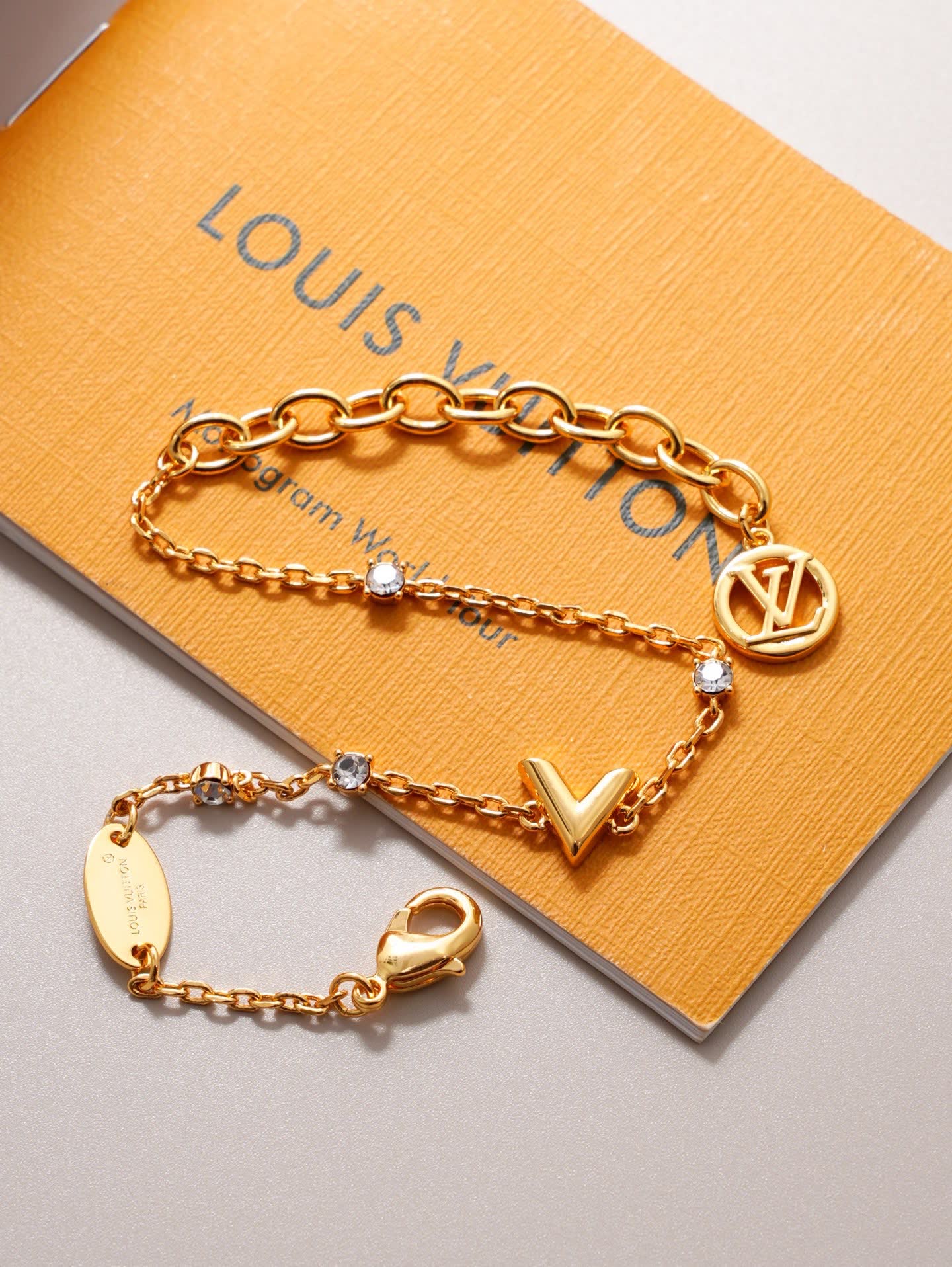 Louis Vuitton Gold Tone Crystal Bracelet